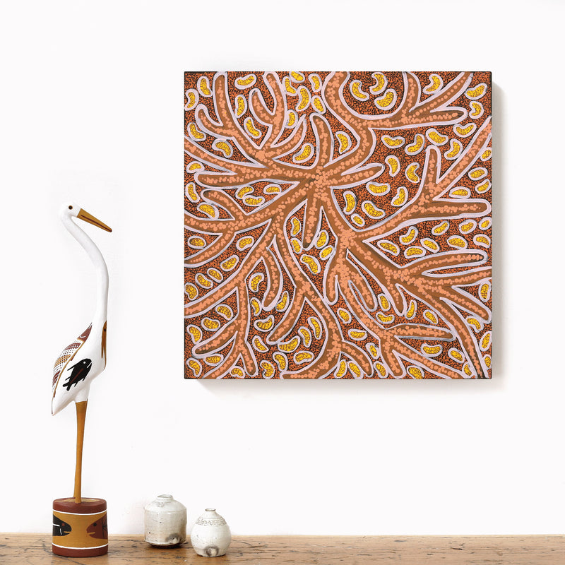 Aboriginal Artwork by Margarina Napanangka Miller, Lukarrara Jukurrpa, 40x40cm