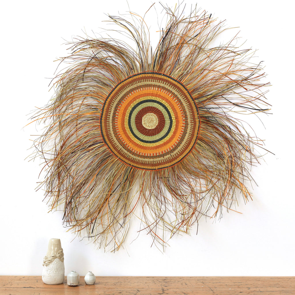 Aboriginal Artwork by Margrita Manggurra, Gapuwiyak - Woven Mat, 46cm