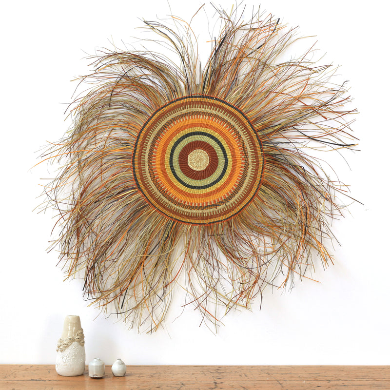 Aboriginal Artwork by Margrita Manggurra, Gapuwiyak - Woven Mat, 46cm