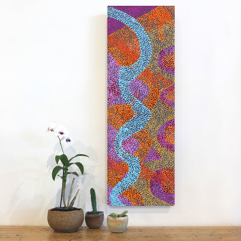 Aboriginal Artwork by Margaret Nangala Gallagher, Yankirri Jukurrpa (Emu Dreaming), 91x30cm