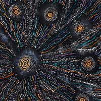 Aboriginal Artwork by Maria Nampijinpa Brown, Napaljarri-warnu Jukurrpa (Seven Sisters Dreaming), 91x91cm