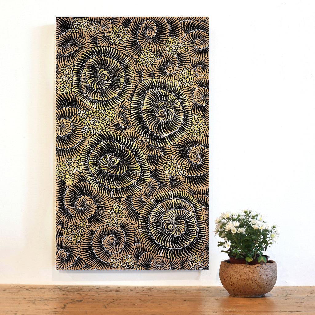 Aboriginal Artwork by Maria Nampijinpa Brown, Pamapardu Jukurrpa (Flying Ant Dreaming) - Warntungurru, 76x46cm