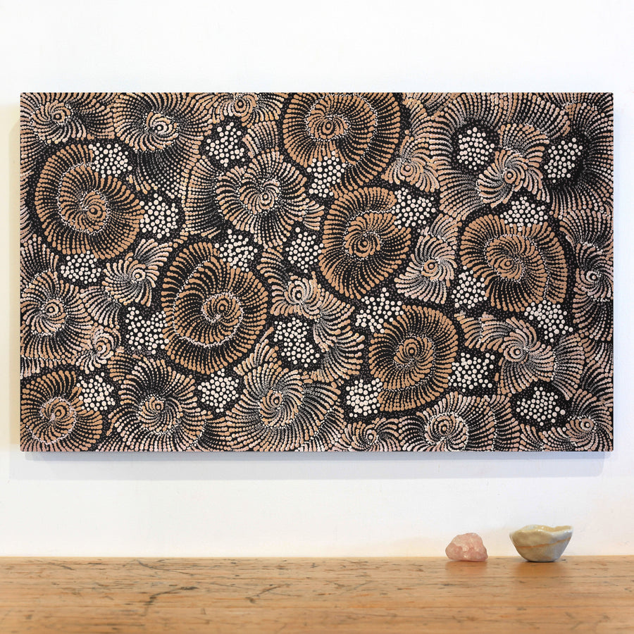 Aboriginal Artwork by Maria Nampijinpa Brown, Pamapardu Jukurrpa (Flying Ant Dreaming) - Warntungurru, 76x46cm