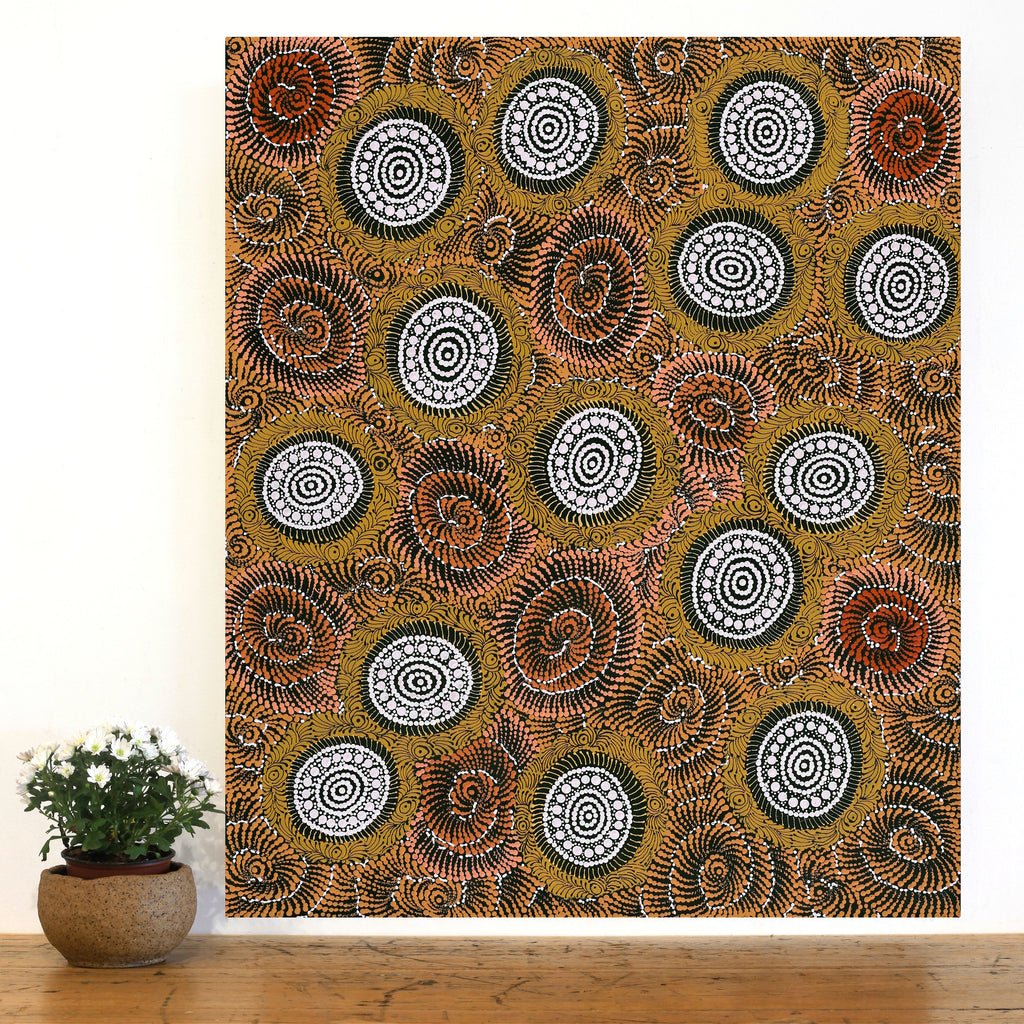 Aboriginal Art by Maria Nampijinpa Brown, Pamapardu Jukurrpa (Flying Ant Dreaming) - Warntungurru, 91x76cm - ART ARK®