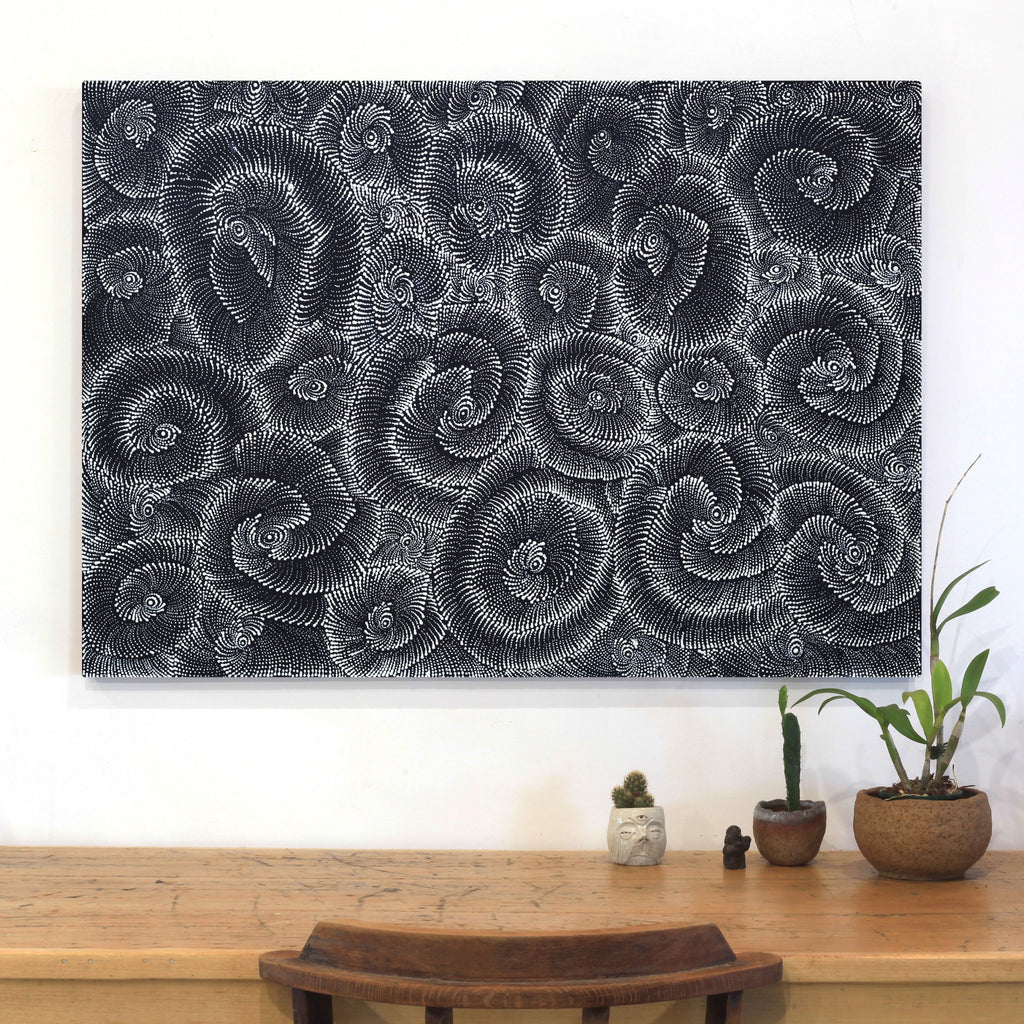 Aboriginal Artwork by Maria Nampijinpa Brown, Pamapardu Jukurrpa (Flying Ant Dreaming) - Warntungurru, 107x76cm