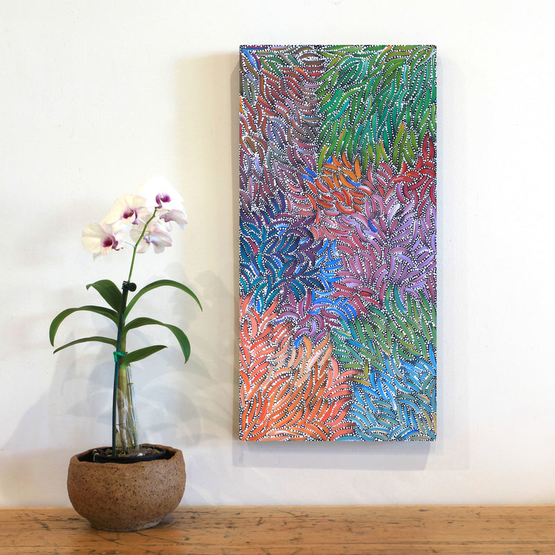 Aboriginal Artwork by Marleene Nakamarra Morton, Karnta Jukurrpa (Women’s Dreaming), 61x30cm