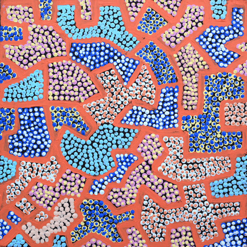 Aboriginal Artwork by Marlette Napurrurla Ross, Mininypa Jukurrpa (Native Fuchsia Dreaming), 30x30cm