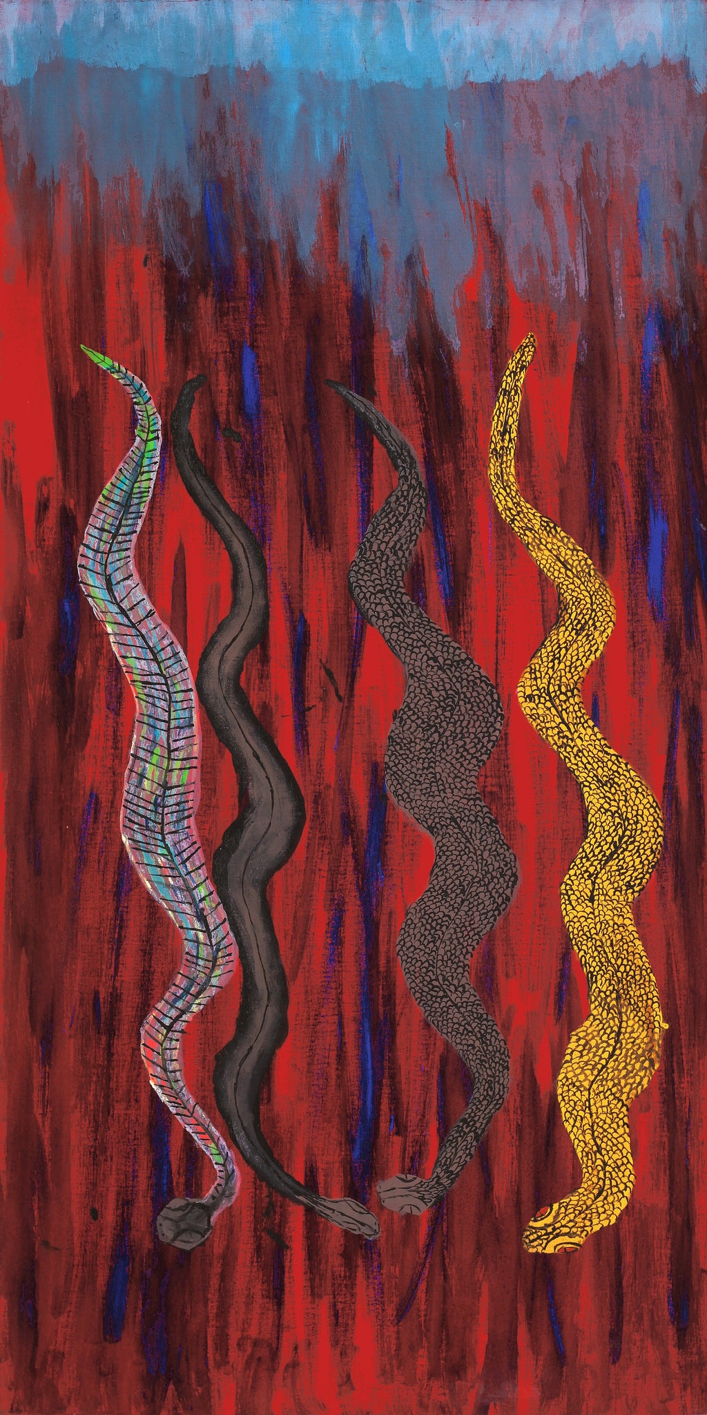 Aboriginal Artwork by Marshall Japangardi Poulson, Warna Jukurrpa (Snake Dreaming), 122x61cm