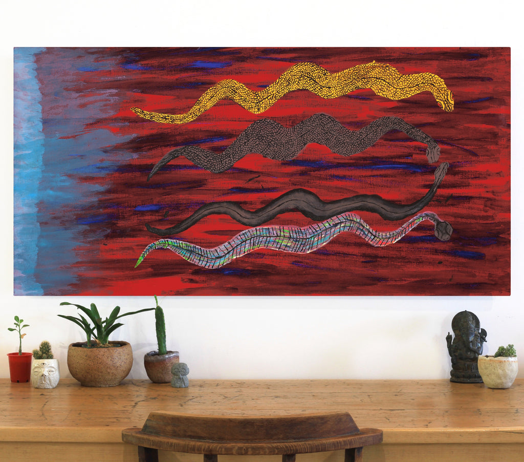 Aboriginal Artwork by Marshall Japangardi Poulson, Warna Jukurrpa (Snake Dreaming), 122x61cm