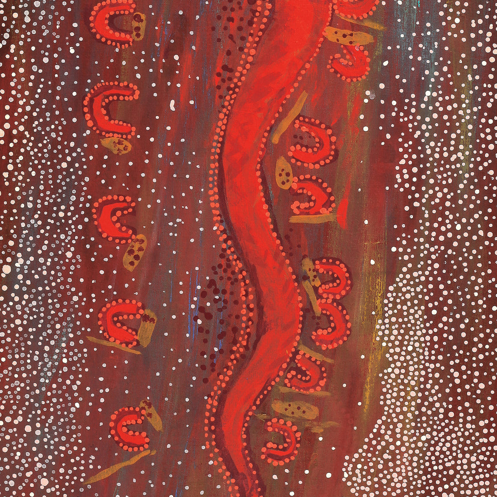 Aboriginal Artwork by Marshall Japangardi Poulson, Warna Jukurrpa (Snake Dreaming), 91x46cm
