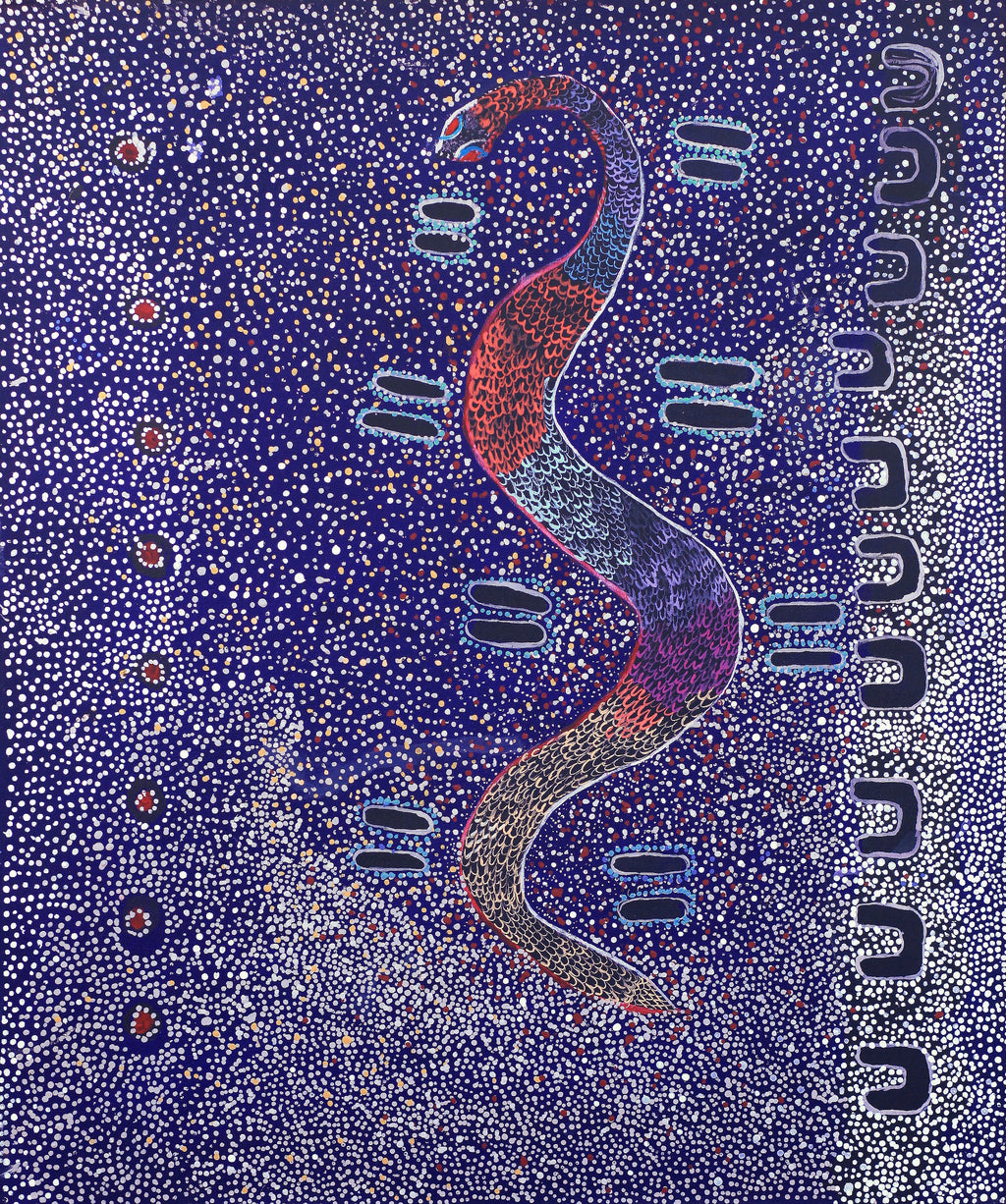 Aboriginal Artwork by Marshall Japangardi Poulson, Warna Jukurrpa (Snake Dreaming), 91x76cm
