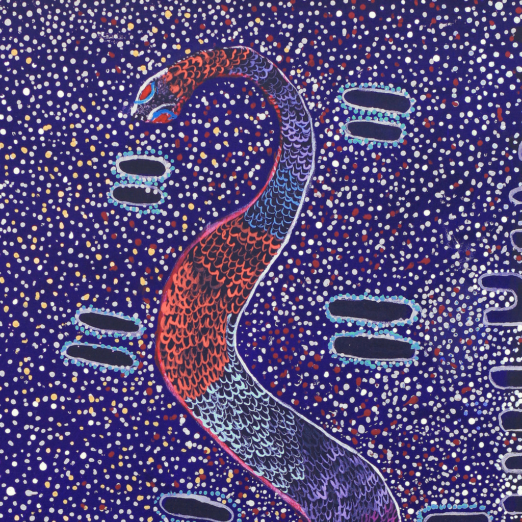 Aboriginal Artwork by Marshall Japangardi Poulson, Warna Jukurrpa (Snake Dreaming), 91x76cm
