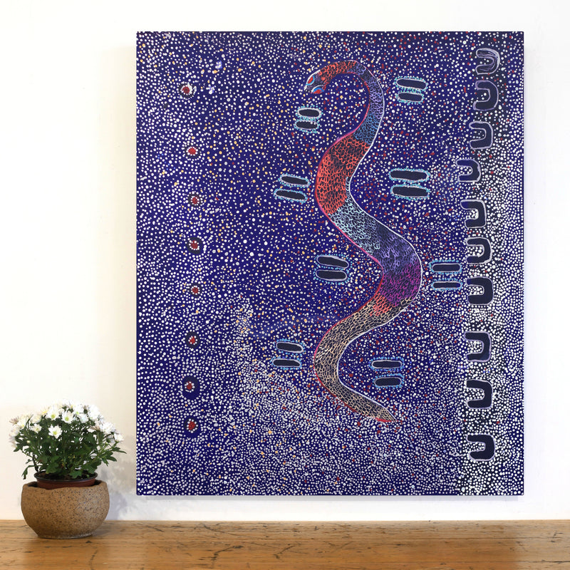 Aboriginal Artwork by Marshall Japangardi Poulson, Warna Jukurrpa (Snake Dreaming), 91x76cm
