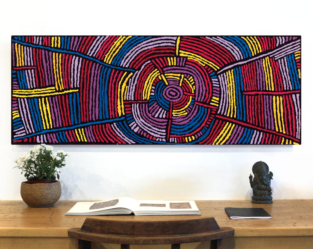 Aboriginal Artwork by Mary Napangardi Brown, Kurrkara Jukurrpa (Desert Oak Dreaming) - Mina Mina, 122x46cm - ART ARK®