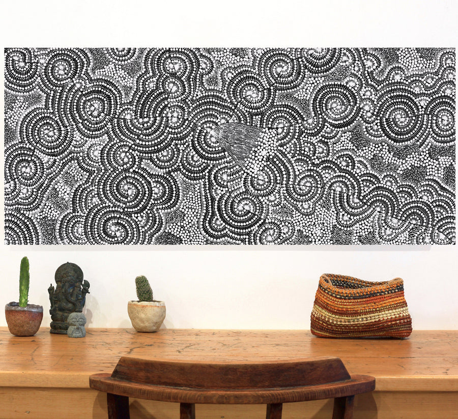 Aboriginal Artwork by Mary Napangardi Butcher, Pikilyi Jukurrpa, 107x46cm