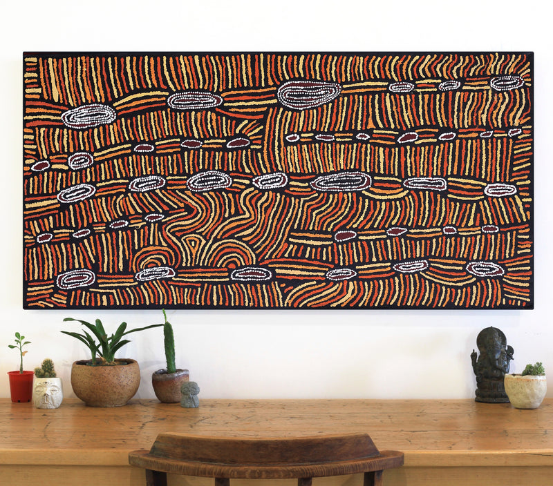 Aboriginal Artwork by Mary Napangardi Brown, Mina Mina Jukurrpa - Ngalyipi, 122x61cm