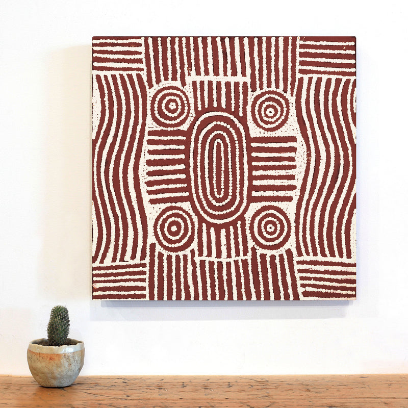 Aboriginal Artwork by Maryanne Nungarrayi Spencer, Wardapi Jukurrpa (Goanna Dreaming) - Yarripurlangu, 46x46cm
