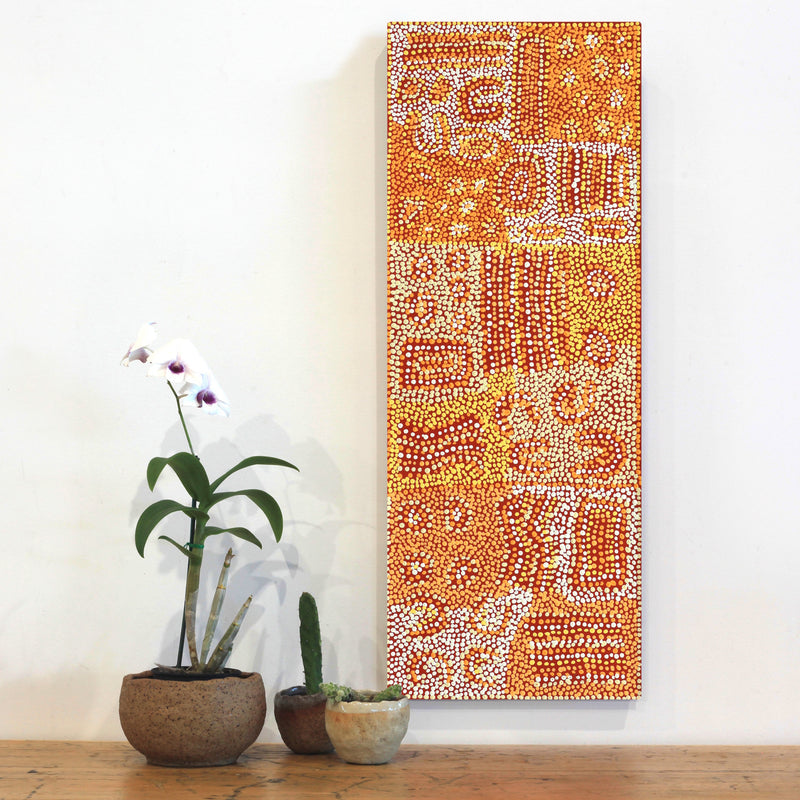 Aboriginal Artwork by Maisie Nungarrayi Ward, Tali at Kalkuda, 80x30cm