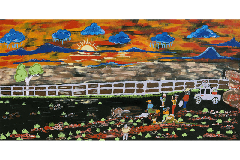 Aboriginal Artwork by Matthew Miller Nambajin, Warru Ranger, 91x46cm