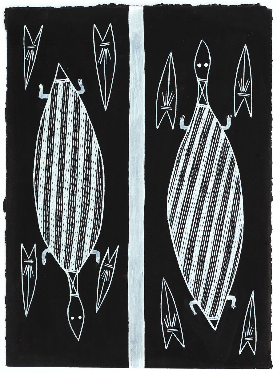 Aboriginal Artwork by Mathew Ashley Marraliyawuy, Madalaytji (short neck turtle), Gapuwiyak - 38x28cm