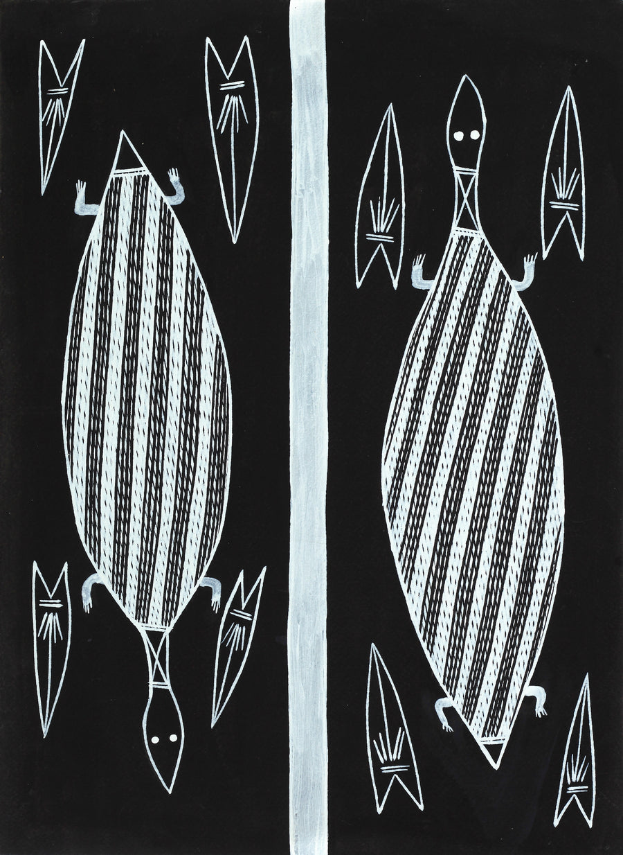 Aboriginal Artwork by Mathew Ashley Marraliyawuy, Madalaytji (short neck turtle), Gapuwiyak - 38x28cm