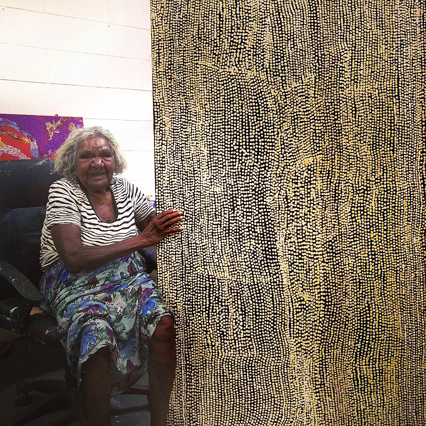 Aboriginal Artwork by Mavis Nampitjinpa Marks, Kalipinpa Water Dreaming, 198x121cm