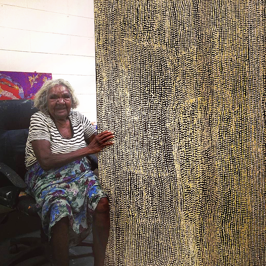 Aboriginal Artwork by Mavis Nampitjinpa Marks, Kalipinpa Water Dreaming, 198x121cm - ART ARK®