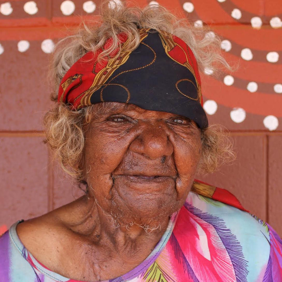 Aboriginal Artwork by Mavis Nampitjinpa Marks, Kalipinpa Water Dreaming, 96x40cm