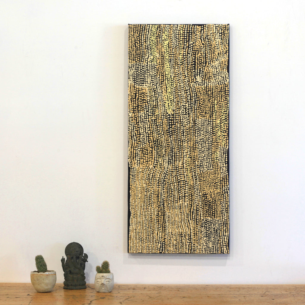 Aboriginal Artwork by Mavis Nampitjinpa Marks, Kalipinpa Water Dreaming, 91x40cm