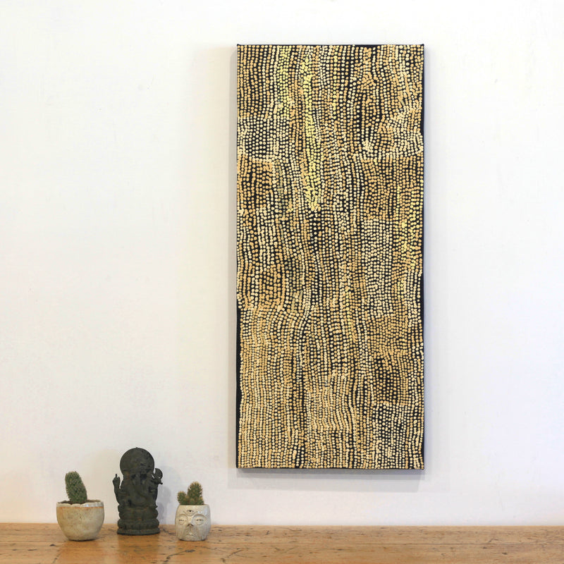 Aboriginal Artwork by Mavis Nampitjinpa Marks, Kalipinpa Water Dreaming, 91x40cm