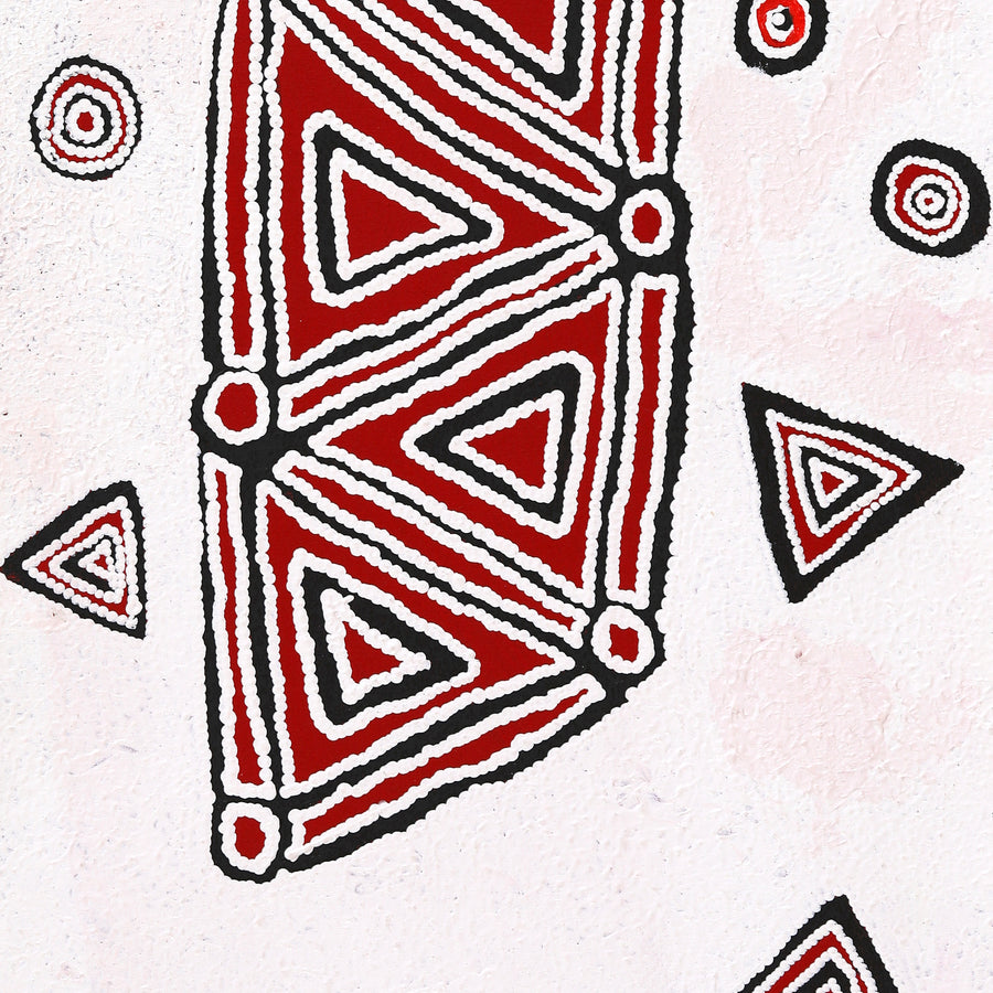 Aboriginal Artwork by Maxie Jampijinpa Pollard, Ngapa Jukurrpa (Water Dreaming) - Mikanji, 107x46cm