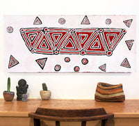Aboriginal Artwork by Maxie Jampijinpa Pollard, Ngapa Jukurrpa (Water Dreaming) - Mikanji, 107x46cm