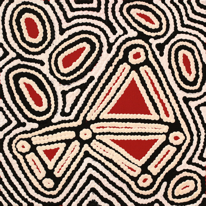 Aboriginal Artwork by Maxie Jampijinpa Pollard, Ngapa Jukurrpa (Water Dreaming) - Puyurru, 30x30cm