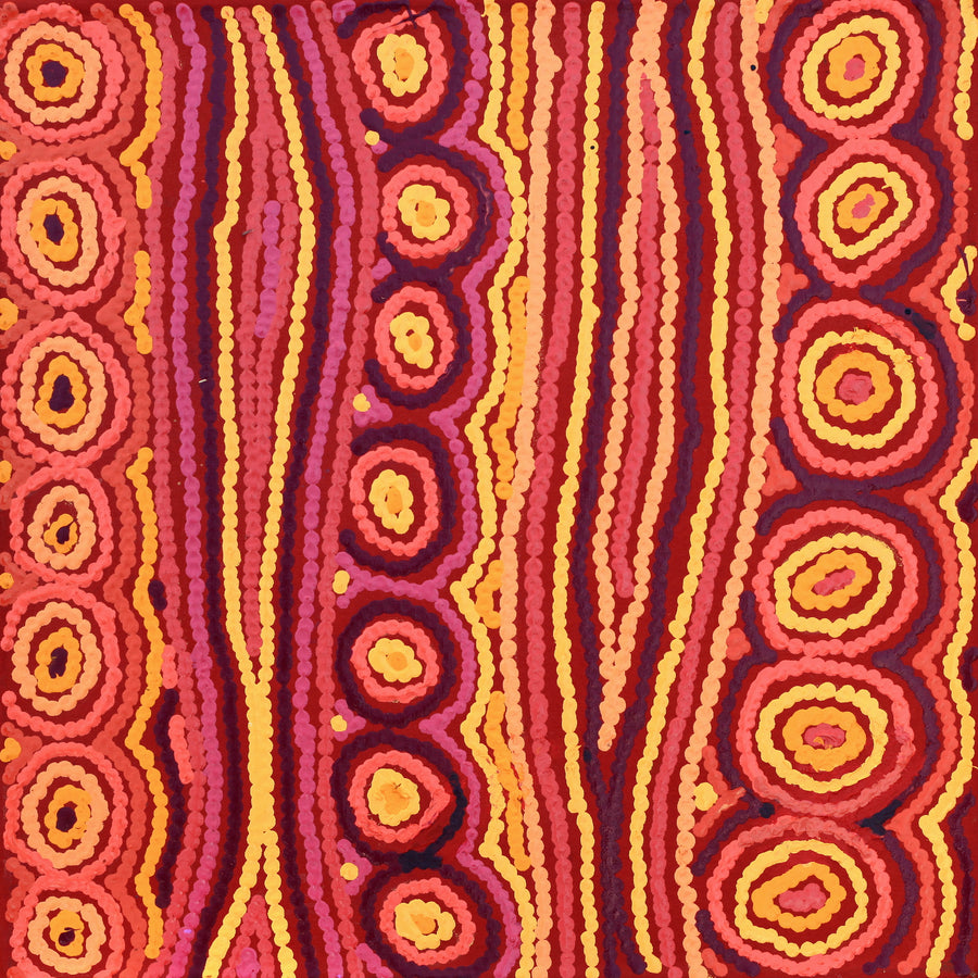 Aboriginal Artwork by Maxie Jampijinpa Pollard, Ngapa Jukurrpa (Water Dreaming) - Puyurru, 46x46cm