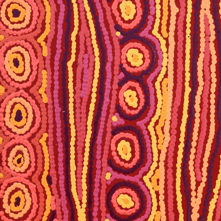 Aboriginal Artwork by Maxie Jampijinpa Pollard, Ngapa Jukurrpa (Water Dreaming) - Puyurru, 46x46cm