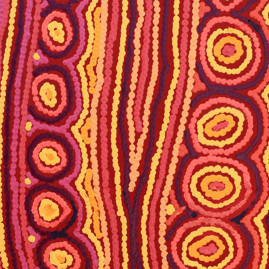 Aboriginal Artwork by Maxie Jampijinpa Pollard, Ngapa Jukurrpa (Water Dreaming) - Puyurru, 46x46cm