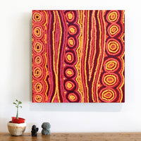 Aboriginal Artwork by Maxie Jampijinpa Pollard, Ngapa Jukurrpa (Water Dreaming) - Puyurru, 46x46cm