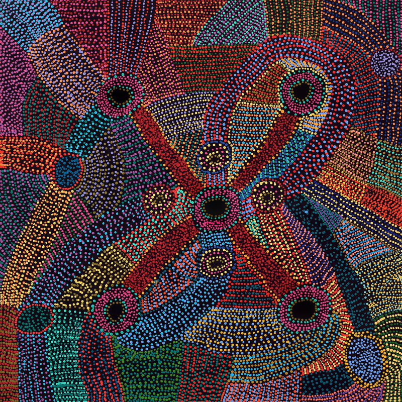 Aboriginal Artwork by Megan Nampijinpa Kantamarra, Marapinti Dreaming, 107x107cm