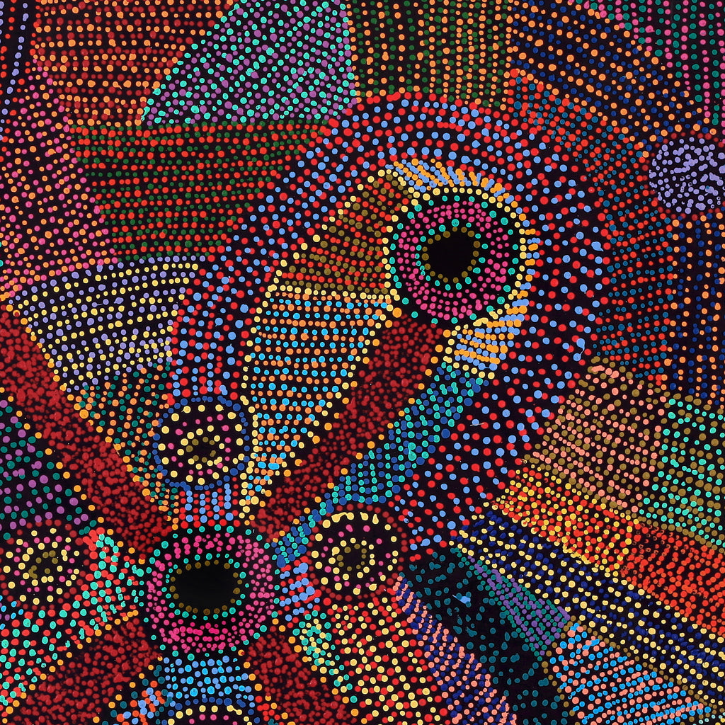 Aboriginal Artwork by Megan Nampijinpa Kantamarra, Marapinti Dreaming, 107x107cm - ART ARK®