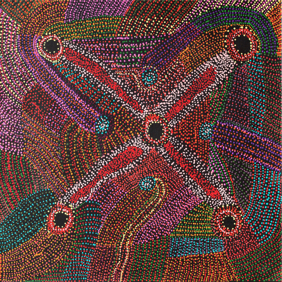 Aboriginal Artwork by Megan Nampijinpa Kantamarra, Marapinti Dreaming, 107x107cm