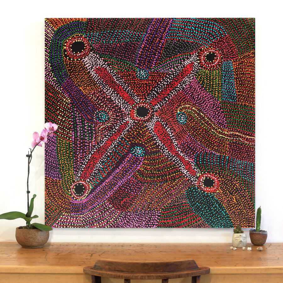 Aboriginal Artwork by Megan Nampijinpa Kantamarra, Marapinti Dreaming, 107x107cm