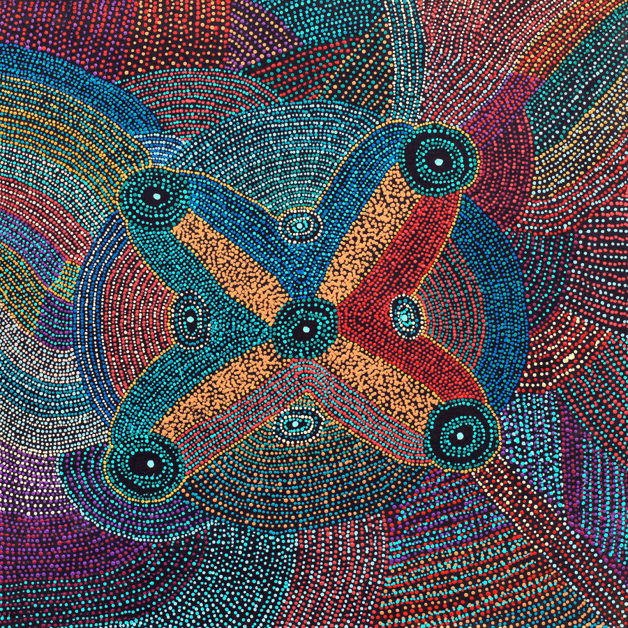 Aboriginal Artwork by Megan Nampijinpa Kantamarra, Marapinti Dreaming, 107x107cm