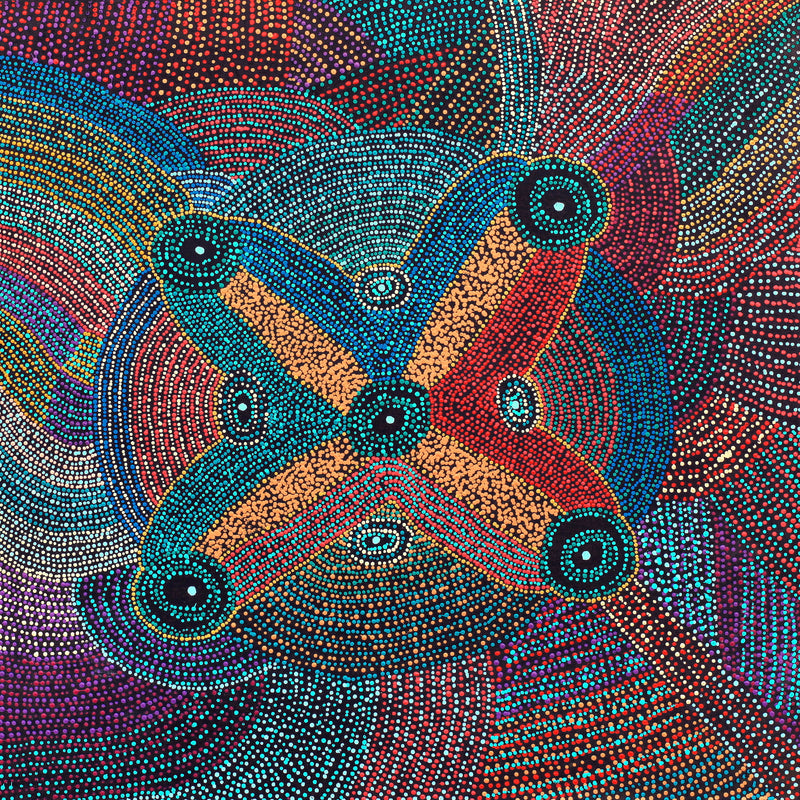 Aboriginal Artwork by Megan Nampijinpa Kantamarra, Marapinti Dreaming, 107x107cm