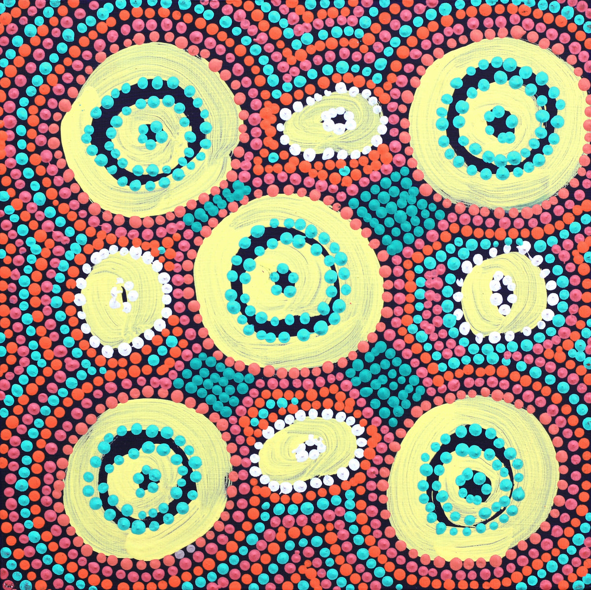 Aboriginal Art by Megan Nampijinpa Kantamarra, Marapinti Dreaming, 30x30cm - ART ARK®