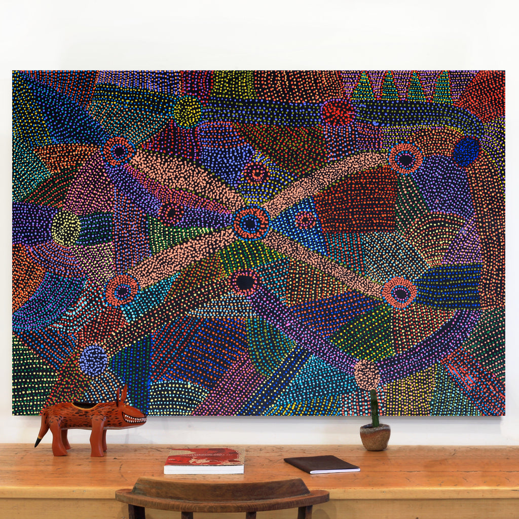 Aboriginal Artwork by Megan Nampijinpa Kantamarra, Marapinti Dreaming, 152x107cm - ART ARK®