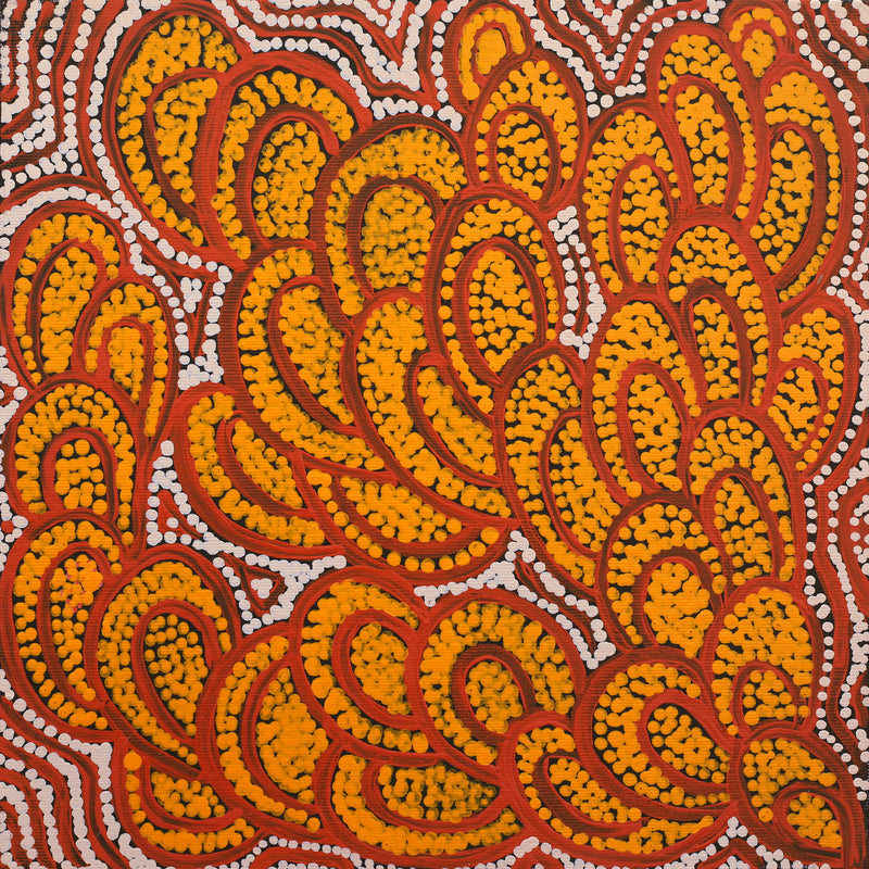 Aboriginal Artwork by Melinda Napurrurla Wilson, Lukarrara Jukurrpa (Desert Fringe-rush Seed Dreaming), 30x30cm