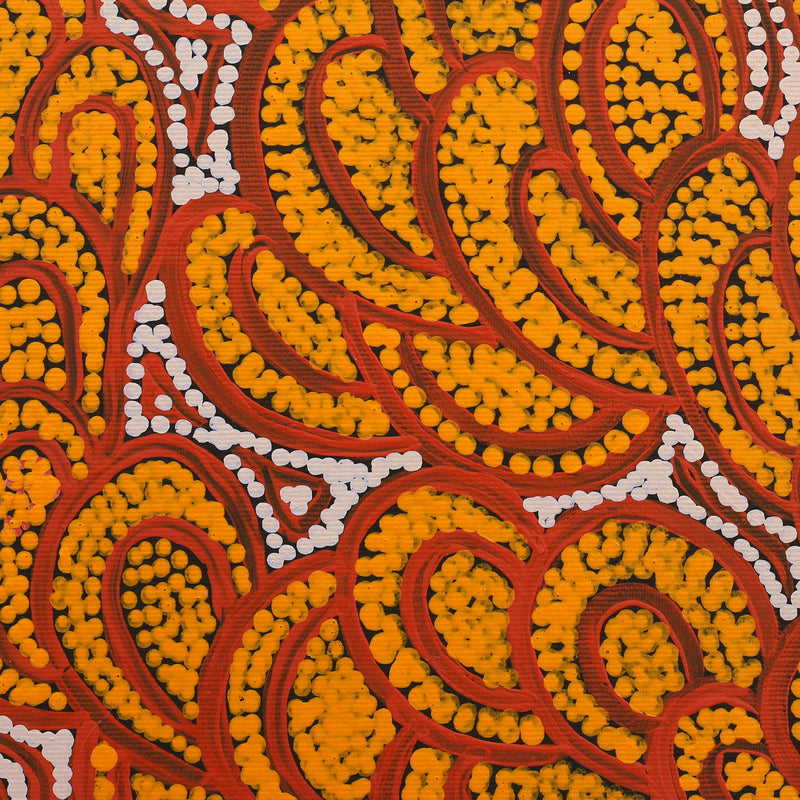 Aboriginal Artwork by Melinda Napurrurla Wilson, Lukarrara Jukurrpa (Desert Fringe-rush Seed Dreaming), 30x30cm