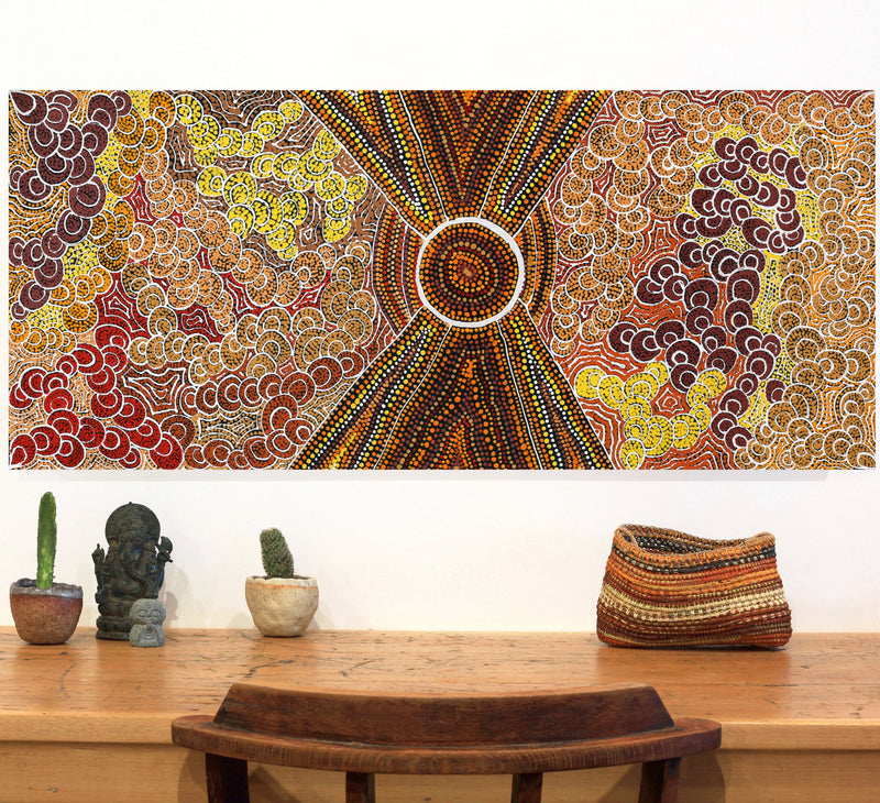 Aboriginal Artwork by Melinda Napurrurla Wilson, Lukarrara Jukurrpa, 107x46cm