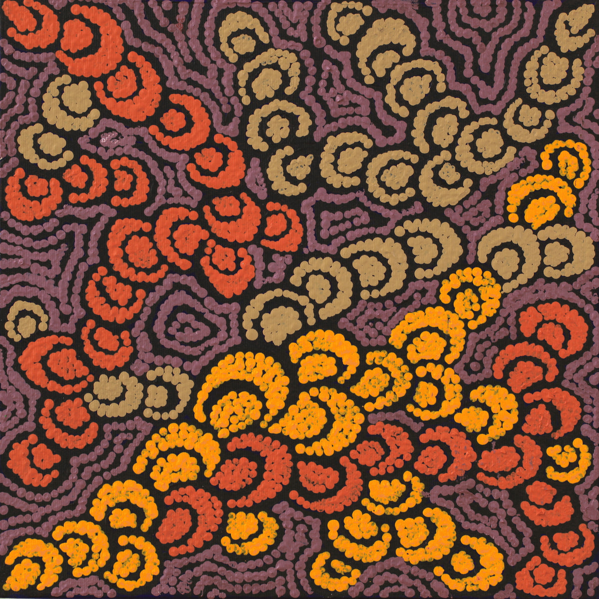 Aboriginal Art by Melinda Napurrurla Wilson,  Lukarrara Jukurrpa (Desert Fringe-rush Seed Dreaming), 30x30cm - ART ARK®