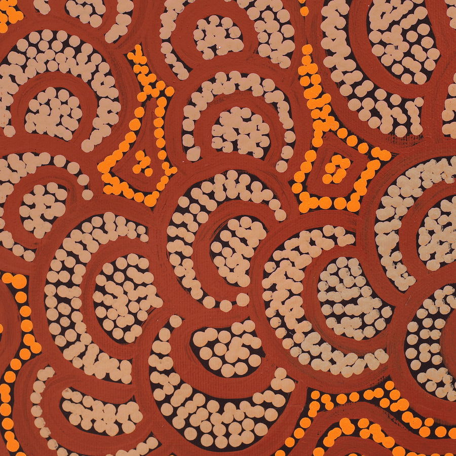 Aboriginal Artwork by Melinda Napurrurla Wilson, Lukarrara Jukurrpa (Desert Fringe-rush Seed Dreaming), 30x30cm